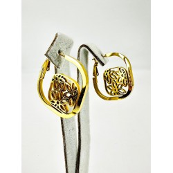 Gold Çiçek Desenli Halka Küpe